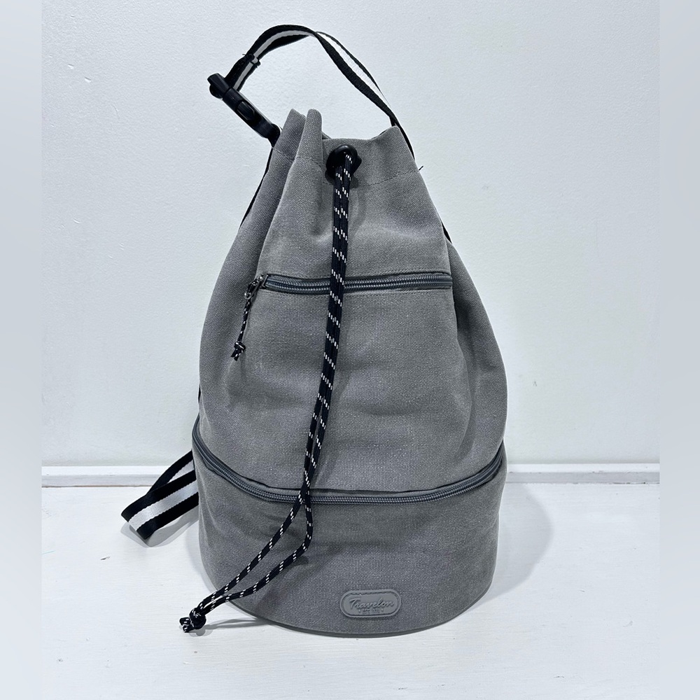 Travelon Gray Unisex Cotton Canvas Coastal Cinch Bag & Insulated Cooler Backpack